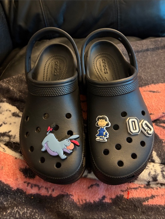 CROCS Shoes - CROCS Womens Black Wedge Heeled Clog with Character Jibbitz